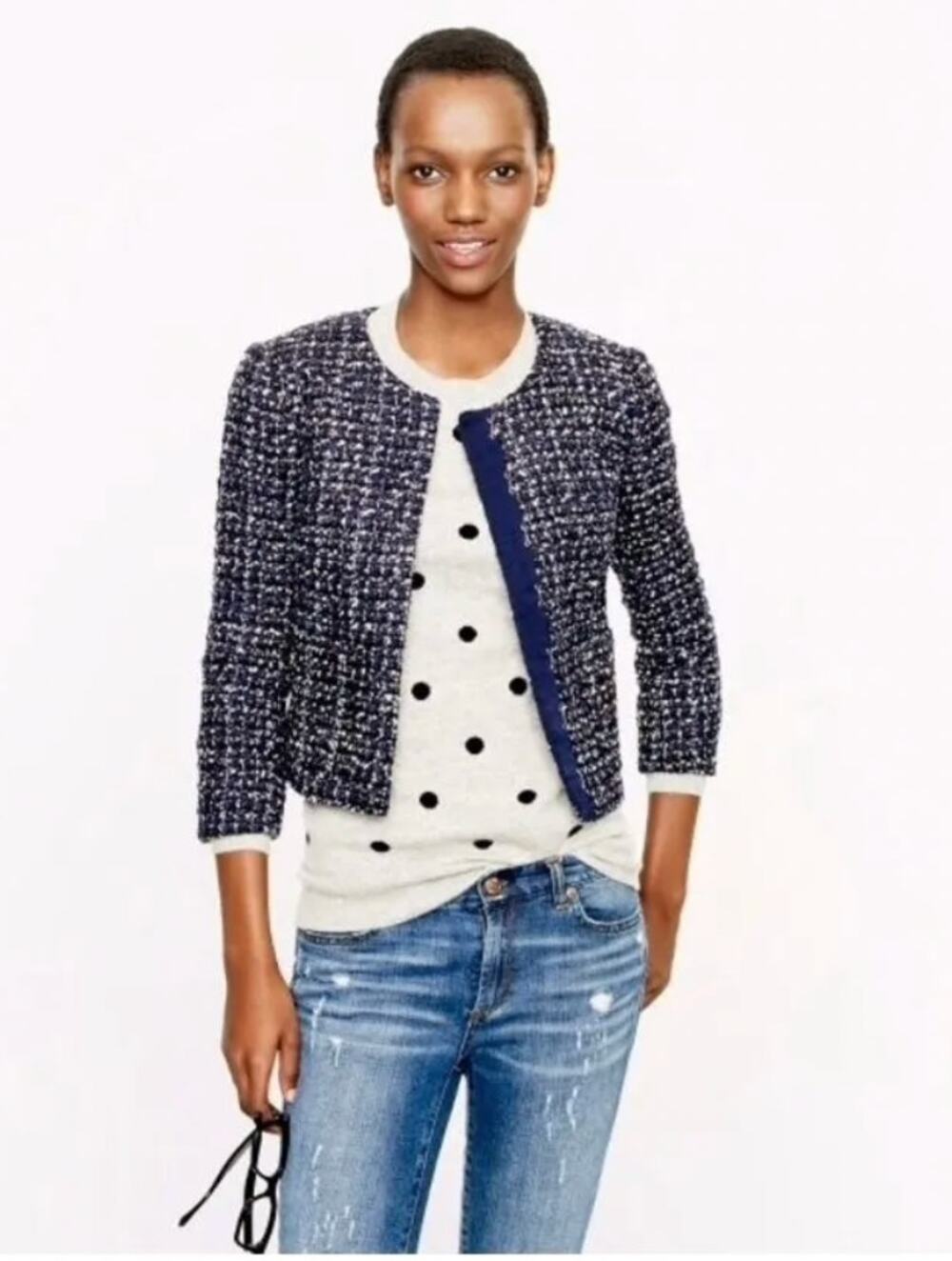 J. Crew Tweed Black, Navy Blazer. Size 6